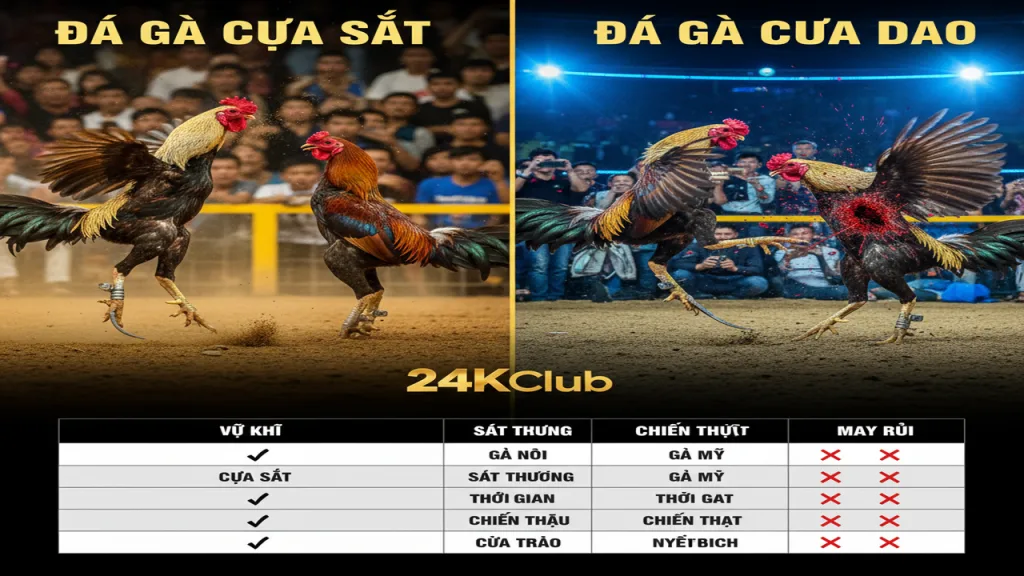 Đá gà cựa sắt và đá gà cựa dao: Sự khác biệt 24KClub