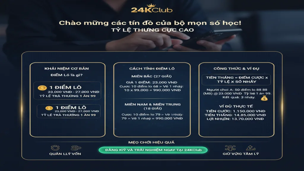 Cách tính điểm lô và tiền thưởng lô đề online 24KClub