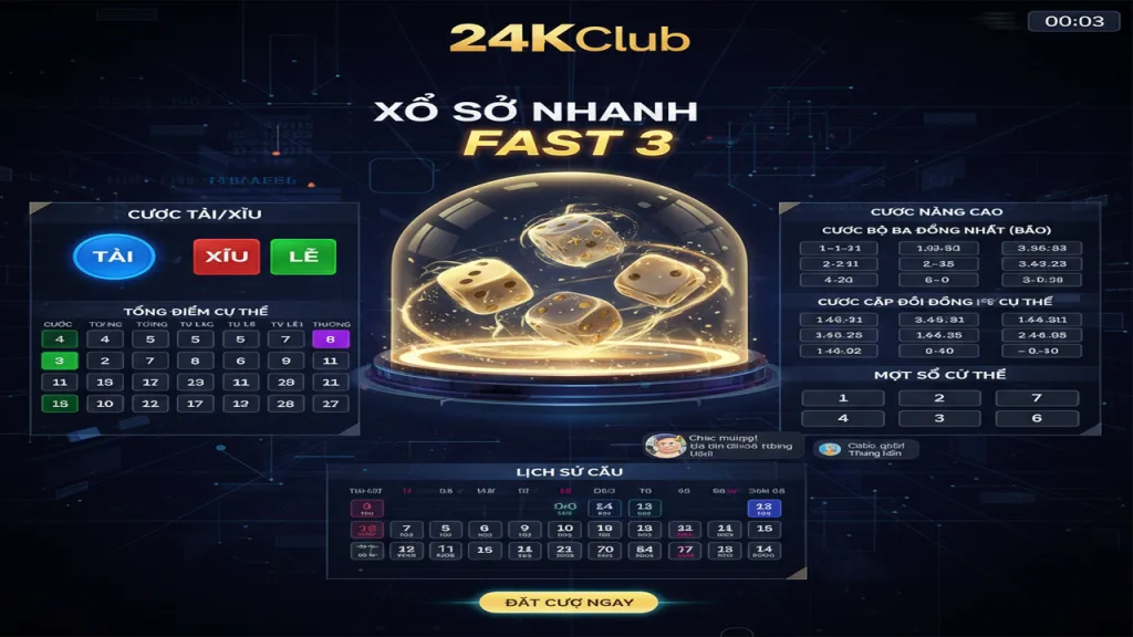 Hướng dẫn chơi Xổ số nhanh (Fast 3) 24KClub